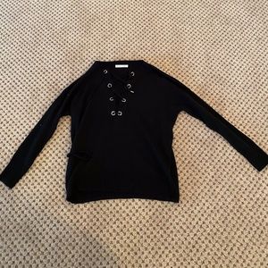 Fox and Hawk Top, Black Tie up sweater